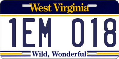 WV license plate 1EM018