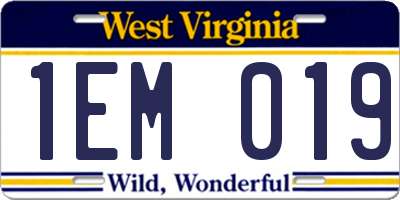 WV license plate 1EM019