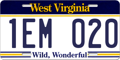 WV license plate 1EM020