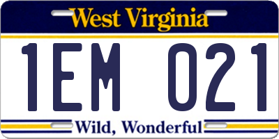 WV license plate 1EM021