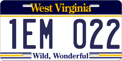 WV license plate 1EM022