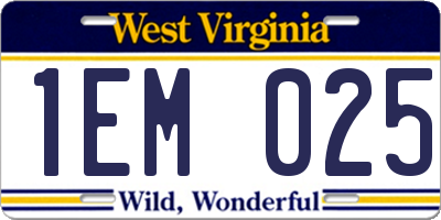 WV license plate 1EM025