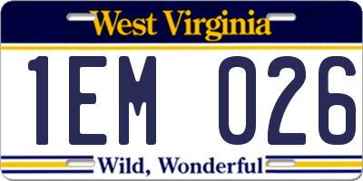 WV license plate 1EM026