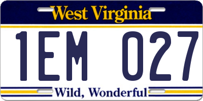 WV license plate 1EM027