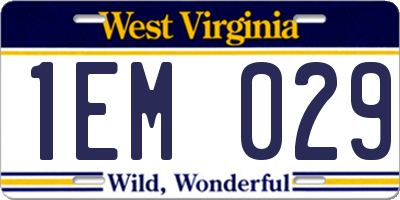 WV license plate 1EM029