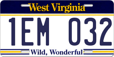 WV license plate 1EM032