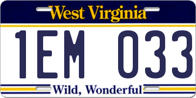 WV license plate 1EM033