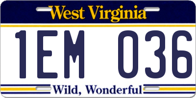 WV license plate 1EM036