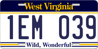 WV license plate 1EM039