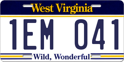 WV license plate 1EM041