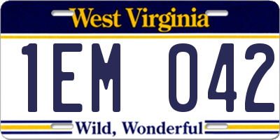 WV license plate 1EM042