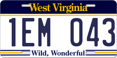 WV license plate 1EM043