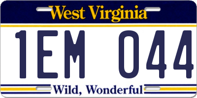 WV license plate 1EM044