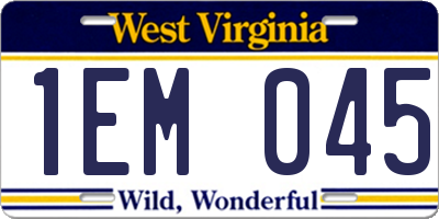 WV license plate 1EM045