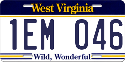 WV license plate 1EM046