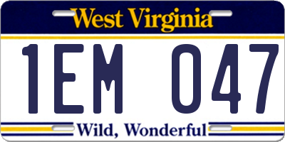 WV license plate 1EM047