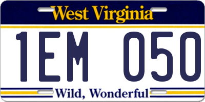 WV license plate 1EM050