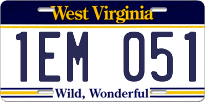 WV license plate 1EM051