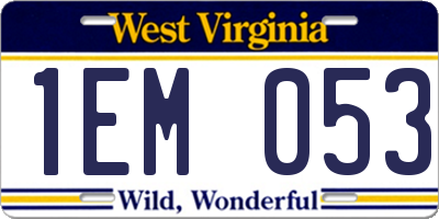 WV license plate 1EM053