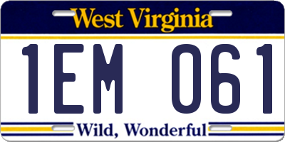 WV license plate 1EM061