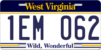 WV license plate 1EM062