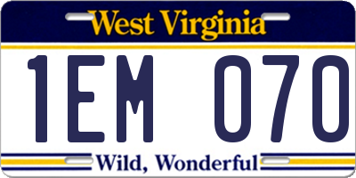 WV license plate 1EM070