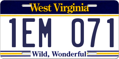 WV license plate 1EM071