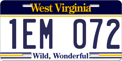 WV license plate 1EM072