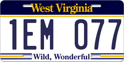 WV license plate 1EM077