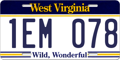 WV license plate 1EM078