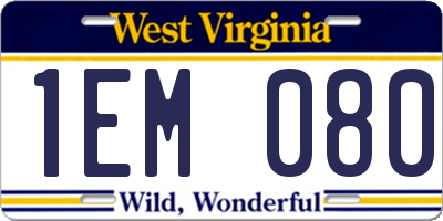 WV license plate 1EM080