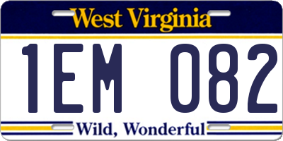WV license plate 1EM082
