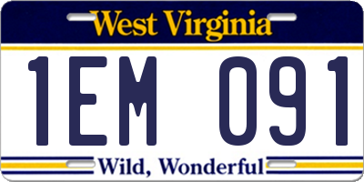 WV license plate 1EM091