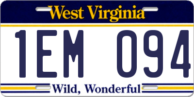 WV license plate 1EM094
