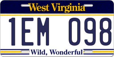 WV license plate 1EM098