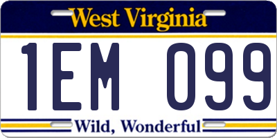 WV license plate 1EM099