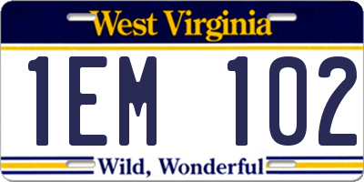 WV license plate 1EM102