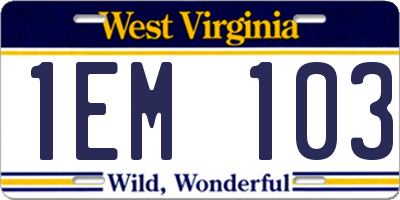 WV license plate 1EM103