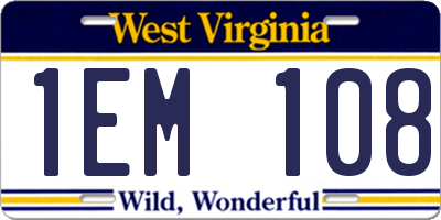WV license plate 1EM108