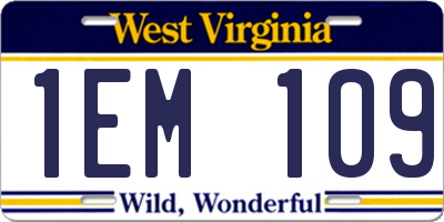 WV license plate 1EM109