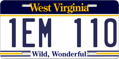WV license plate 1EM110