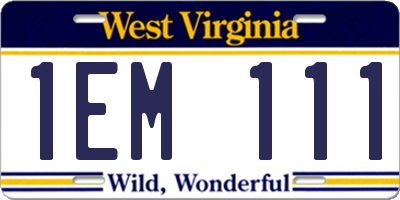 WV license plate 1EM111