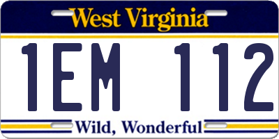 WV license plate 1EM112