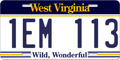 WV license plate 1EM113