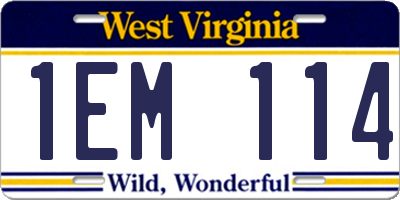 WV license plate 1EM114