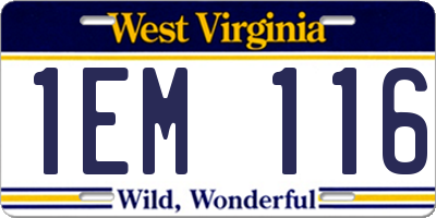 WV license plate 1EM116