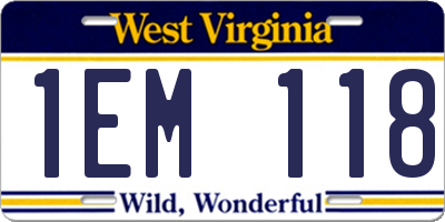 WV license plate 1EM118