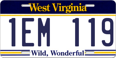 WV license plate 1EM119