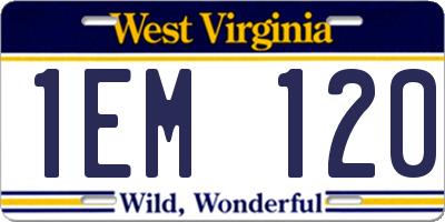 WV license plate 1EM120