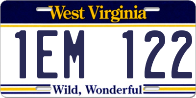 WV license plate 1EM122